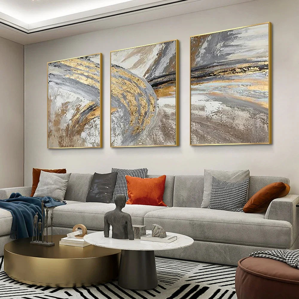 Vintage Golden Beige Abstract Wall Art Fine Art Canvas Prints Posters Pictures For Modern Living Room Bedroom Light Luxury Home Decor