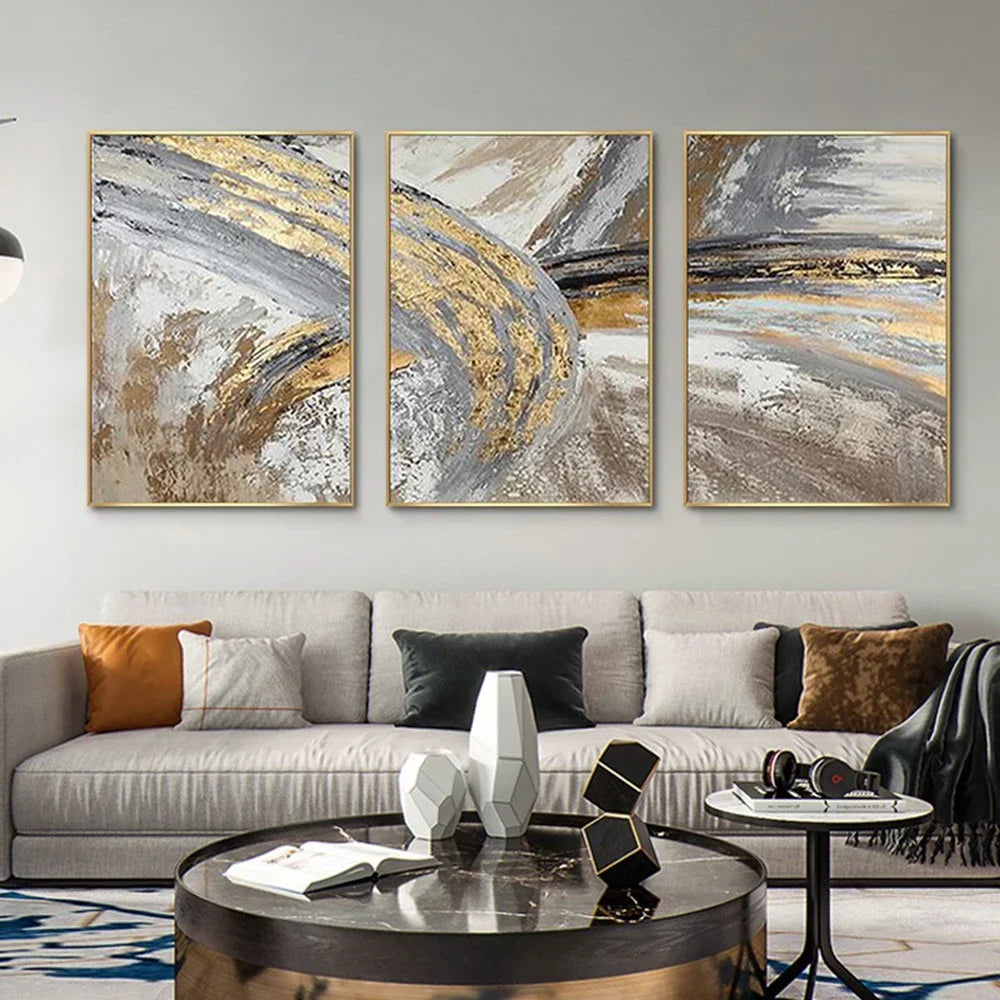 Vintage Golden Beige Abstract Wall Art Fine Art Canvas Prints Posters Pictures For Modern Living Room Bedroom Light Luxury Home Decor