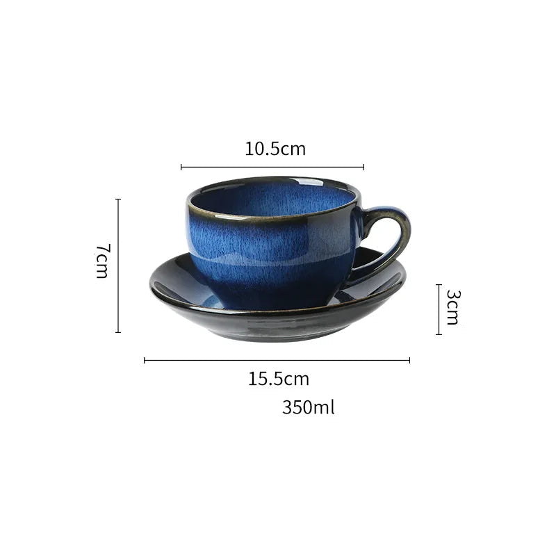 Vintage Handcrafted Ceramic Coffee/Tea Cup & Saucer – Rustic Artisan Latte Mugs for Modern Café‑Style Kitchen Décor - Available in 6 Colors
