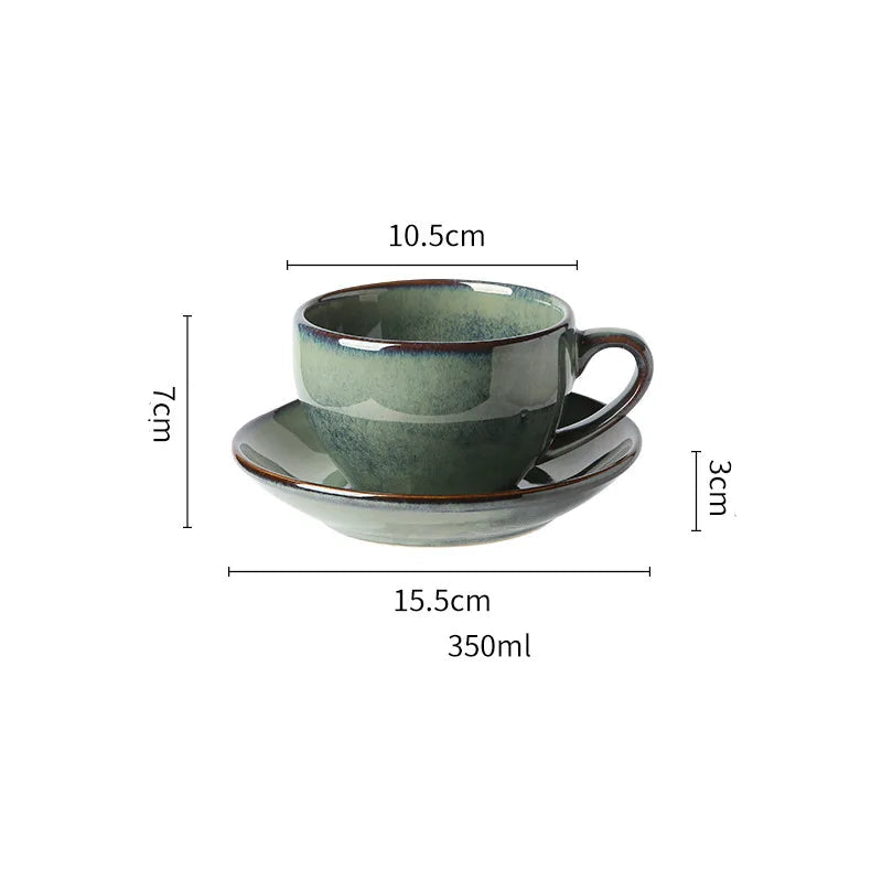 Vintage Handcrafted Ceramic Coffee/Tea Cup & Saucer – Rustic Artisan Latte Mugs for Modern Café‑Style Kitchen Décor - Available in 6 Colors