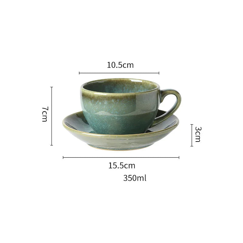 Vintage Handcrafted Ceramic Coffee/Tea Cup & Saucer – Rustic Artisan Latte Mugs for Modern Café‑Style Kitchen Décor - Available in 6 Colors