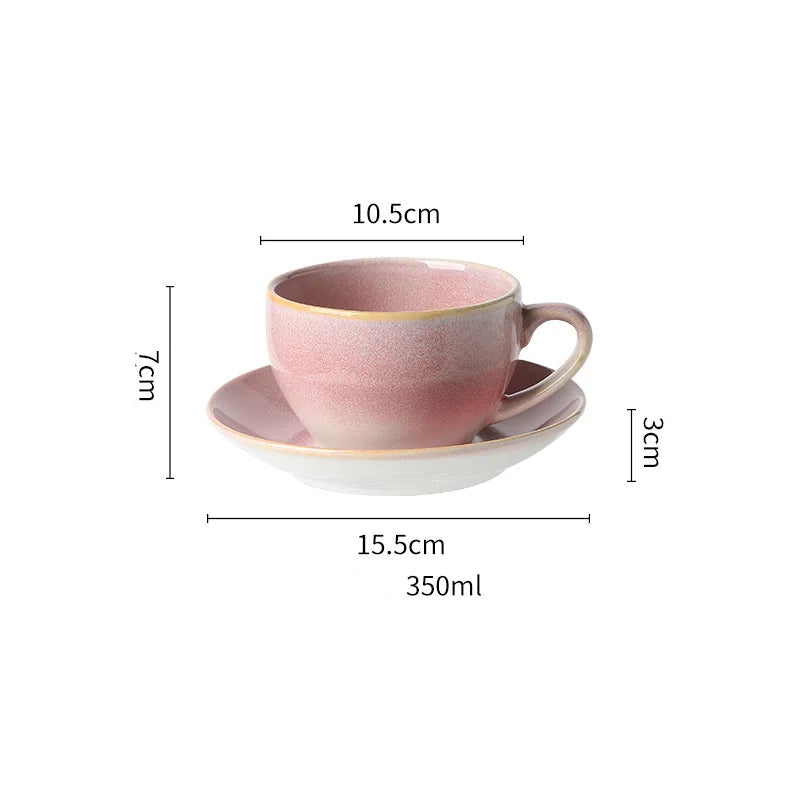 Vintage Handcrafted Ceramic Coffee/Tea Cup & Saucer – Rustic Artisan Latte Mugs for Modern Café‑Style Kitchen Décor - Available in 6 Colors