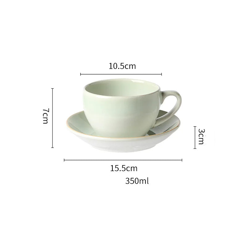Vintage Handcrafted Ceramic Coffee/Tea Cup & Saucer – Rustic Artisan Latte Mugs for Modern Café‑Style Kitchen Décor - Available in 6 Colors
