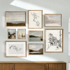 Vintage Neutral Landscape & Botanical Sketch Canvas Wall Art – Individual Unframed Fine Art Canvas Prints Featuring Mountains, Countryside Scenery, Architecture & Nature Illustrations
