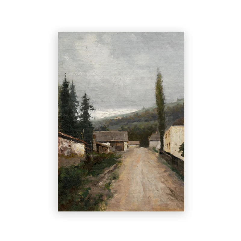 Vintage Neutral Landscape & Botanical Sketch Canvas Wall Art – Individual Unframed Fine Art Canvas Prints Featuring Mountains, Countryside Scenery, Architecture & Nature Illustrations