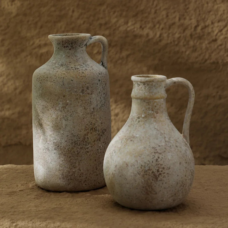 Vintage Pottery Vases – Hand‑Crafted Rustic Ceramic Jugs with Weathered Clay Finish for Modern Minimalist Mediterranean Style Natural Home Décor