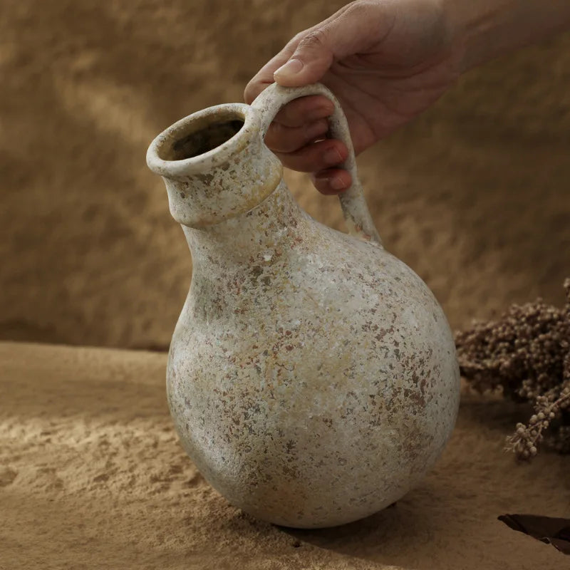 Vintage Pottery Vases – Hand‑Crafted Rustic Ceramic Jugs with Weathered Clay Finish for Modern Minimalist Mediterranean Style Natural Home Décor