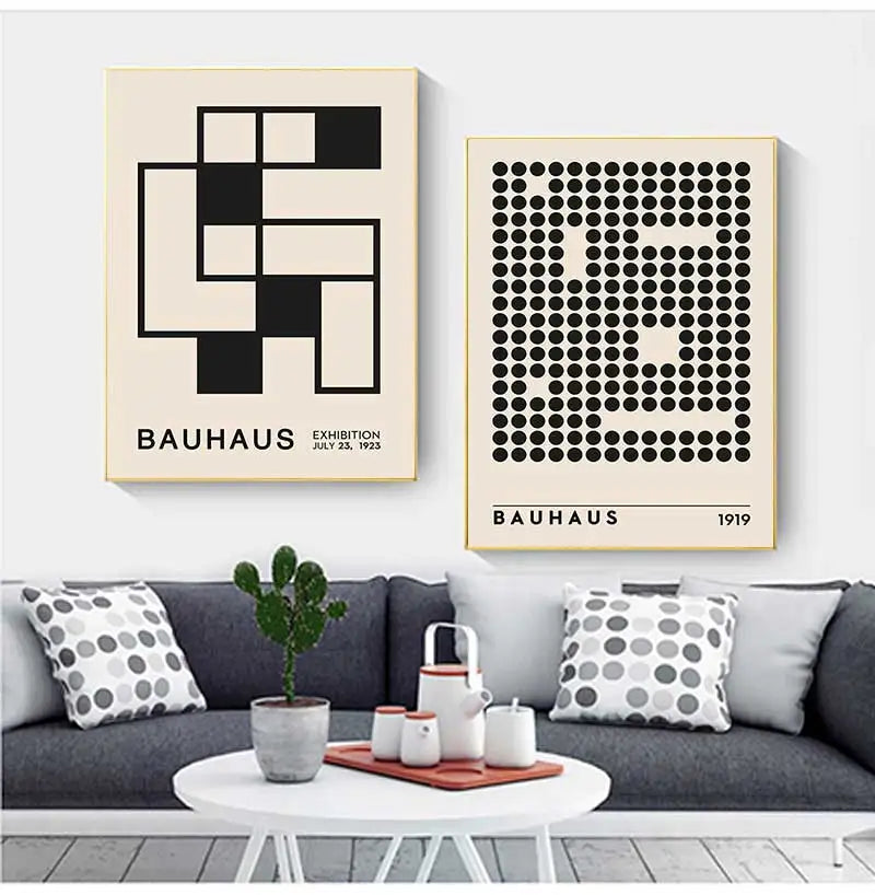 Vintage Retro Bauhaus Abstract Geometric Wall Art Fine Art Canvas Prints Black Beige Pictures For Living Room Dining Room Home Office Decor