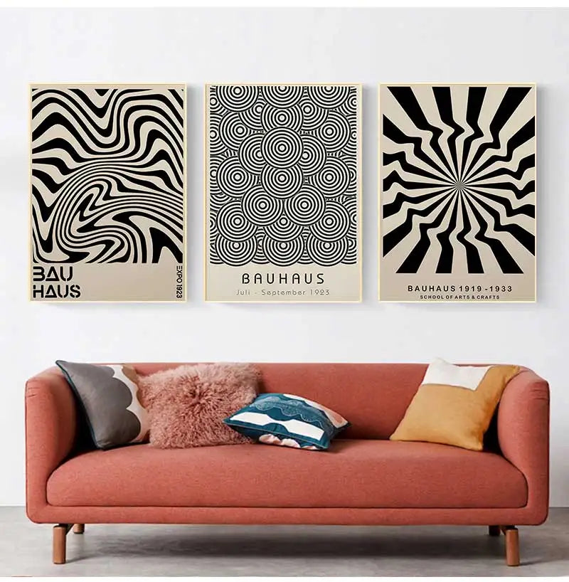 Vintage Retro Bauhaus Abstract Geometric Wall Art Fine Art Canvas Prints Black Beige Pictures For Living Room Dining Room Home Office Decor