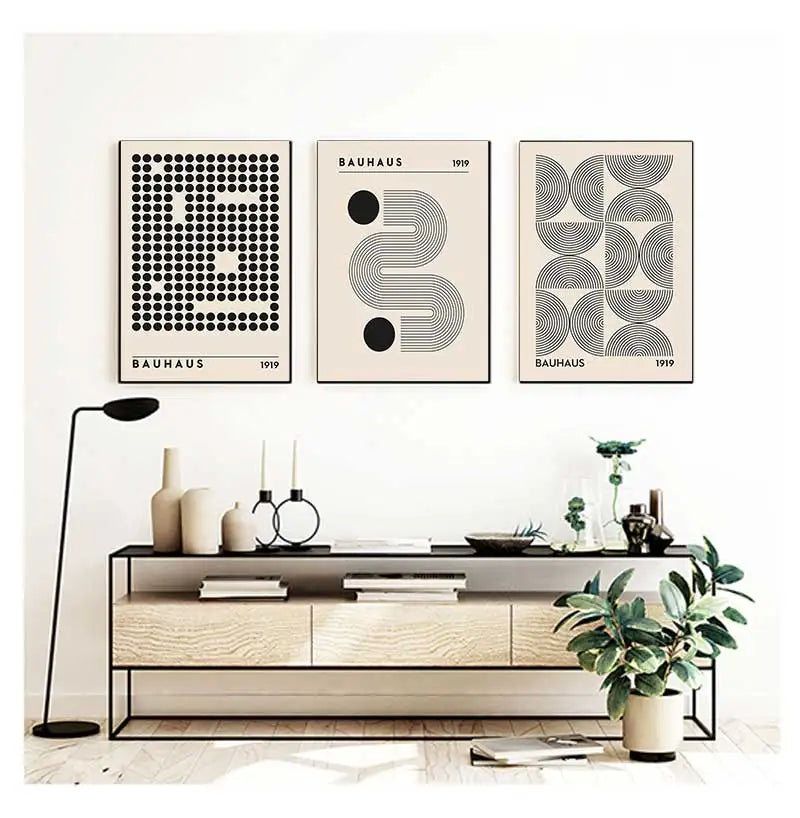 Vintage Retro Bauhaus Abstract Geometric Wall Art Fine Art Canvas Prints Black Beige Pictures For Living Room Dining Room Home Office Decor 2025 001