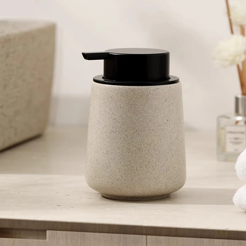 Vintage Sandstone‑Style Matte Soap Dispenser – Minimalist Beige Stone‑Texture Pump Bottle for Modern Bathroom and Kitchen Counter