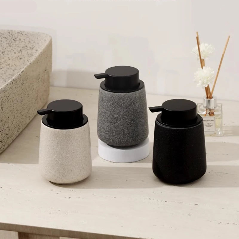 Vintage Sandstone‑Style Matte Soap Dispenser – Minimalist Beige Stone‑Texture Pump Bottle for Modern Bathroom and Kitchen Counter