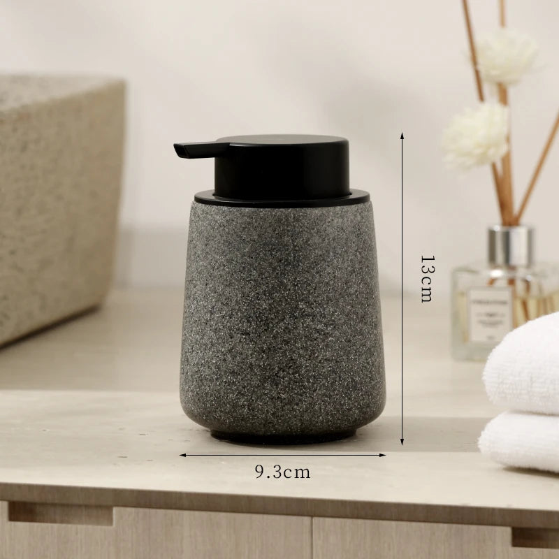 Vintage Sandstone‑Style Matte Soap Dispenser – Minimalist Beige Stone‑Texture Pump Bottle for Modern Bathroom and Kitchen Counter