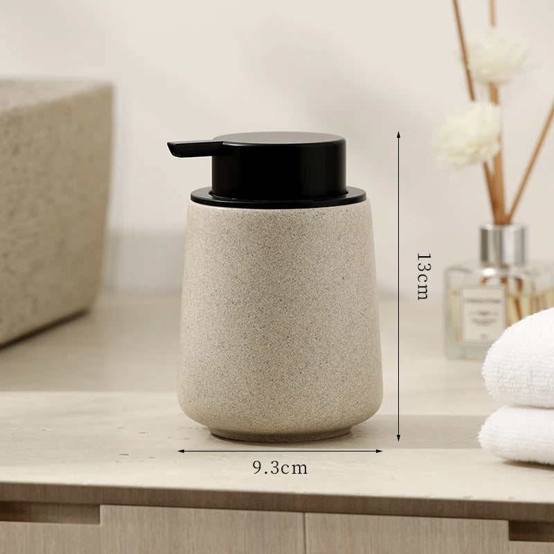 Vintage Sandstone‑Style Matte Soap Dispenser – Minimalist Beige Stone‑Texture Pump Bottle for Modern Bathroom and Kitchen Counter