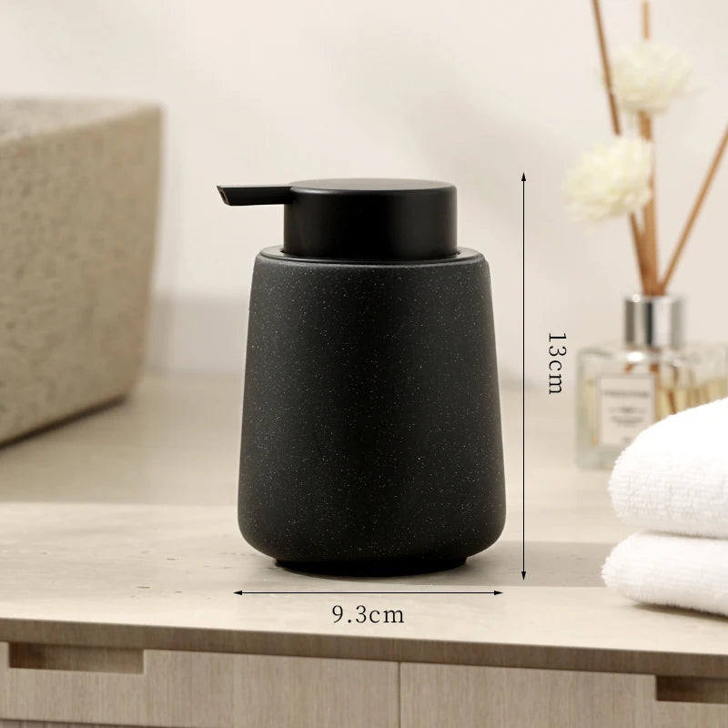 Vintage Sandstone‑Style Matte Soap Dispenser – Minimalist Beige Stone‑Texture Pump Bottle for Modern Bathroom and Kitchen Counter