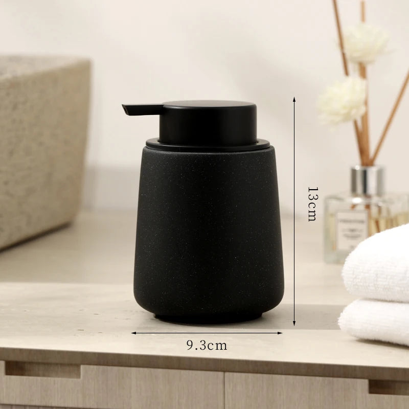Vintage Sandstone‑Style Matte Soap Dispenser – Minimalist Beige Stone‑Texture Pump Bottle for Modern Bathroom and Kitchen Counter