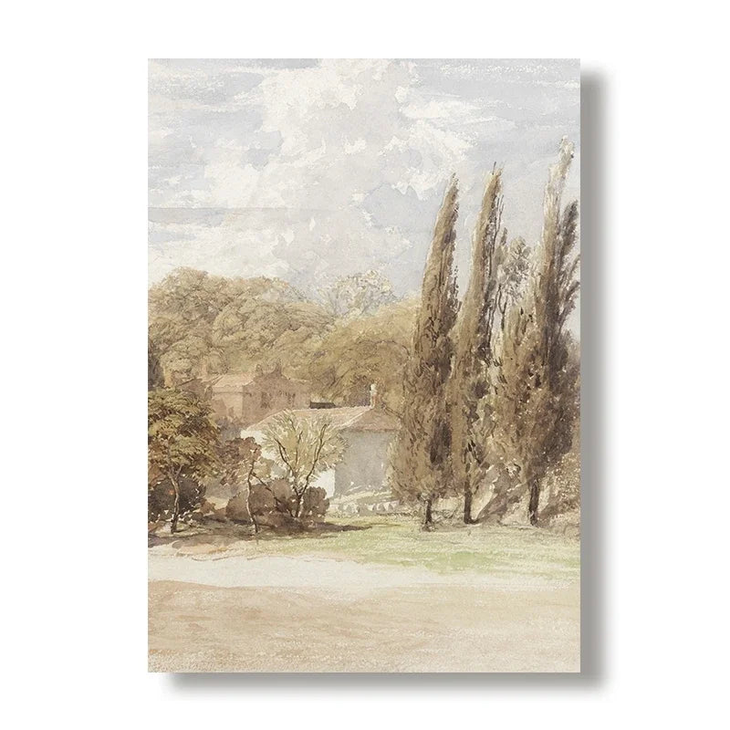 Vintage Summer Farmhouse Landscape Wall Art – Rustic Green Countryside Gallery Wall Prints for Modern Living Room, Scandinavian Home Décor