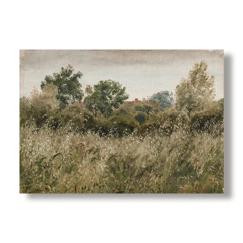 Vintage Summer Farmhouse Landscape Wall Art – Rustic Green Countryside Gallery Wall Prints for Modern Living Room, Scandinavian Home Décor