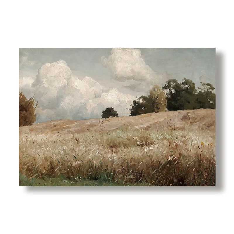 Vintage Summer Farmhouse Landscape Wall Art – Rustic Green Countryside Gallery Wall Prints for Modern Living Room, Scandinavian Home Décor