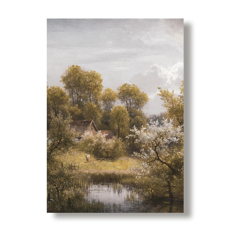 Vintage Summer Farmhouse Landscape Wall Art – Rustic Green Countryside Gallery Wall Prints for Modern Living Room, Scandinavian Home Décor