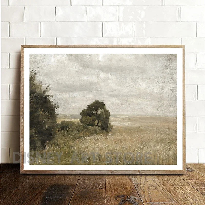 Vintage Summer Farmhouse Landscape Wall Art – Rustic Green Countryside Gallery Wall Prints for Modern Living Room, Scandinavian Home Décor