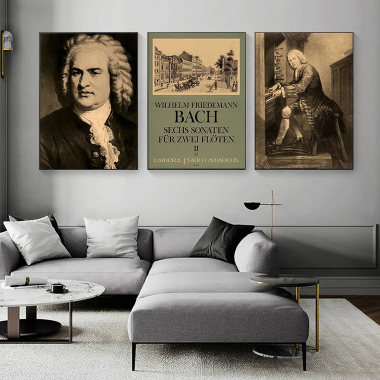 Vintage Vogue Retro Bach Music Art Posters Wall Art Fine Art Canvas Prints Pictures For Living Room Dining Room Inspirational Home Decor