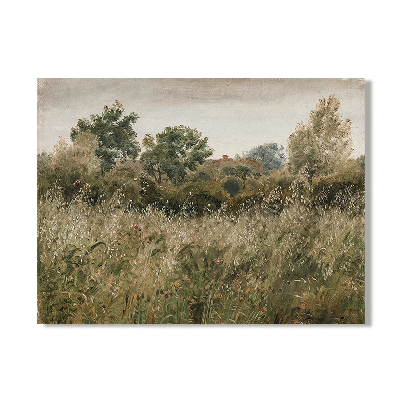 Vintage Wild Meadow Floral Landscape Wall Art - Scandinavian Style Gallery Canvas Prints For Contemporary Living Room & Bedroom Décor c