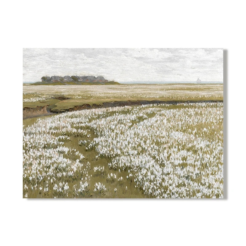 Vintage Wild Meadow Floral Landscape Wall Art - Scandinavian Style Gallery Canvas Prints For Contemporary Living Room & Bedroom Décor c
