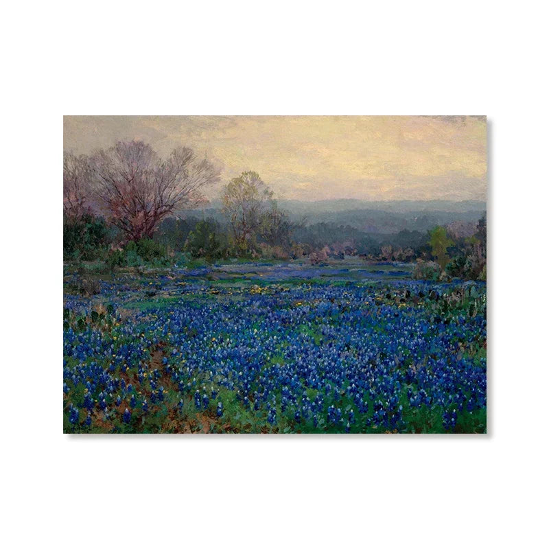 Vintage Wild Meadow Floral Landscape Wall Art - Scandinavian Style Gallery Canvas Prints For Contemporary Living Room &amp; Bedroom Décor