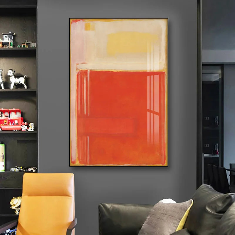 Vintage Yellow Orange Color Block Abstract Wall Art Fine Art Canvas Prints Pictures For Modern Loft Apartment Living Room Bedroom Foyer Art Decor