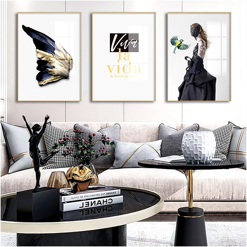 Viva La Vida Minimalist Feather Fashion Lifestyle Quotation Wall Art Fine Art Canvas Prints Pictures For Living Room Inspirational Nordic Home Decor