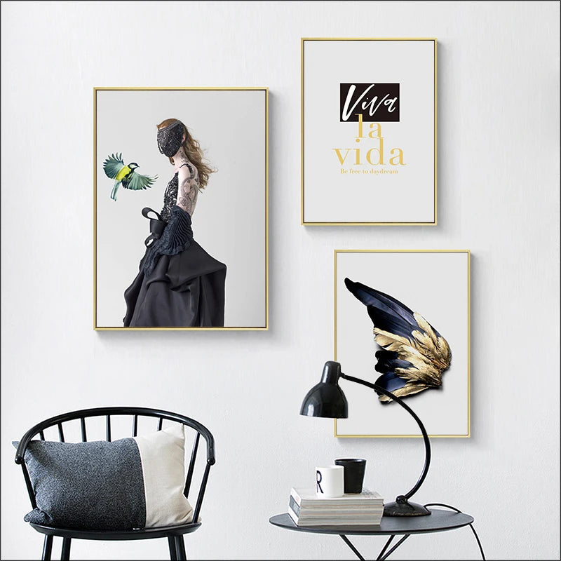 Viva La Vida Minimalist Feather Fashion Lifestyle Quotation Wall Art Fine Art Canvas Prints Pictures For Living Room Inspirational Nordic Home Decor