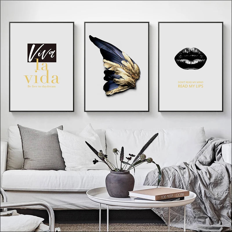Viva La Vida Minimalist Feather Fashion Lifestyle Quotation Wall Art Fine Art Canvas Prints Pictures For Living Room Inspirational Nordic Home Decor