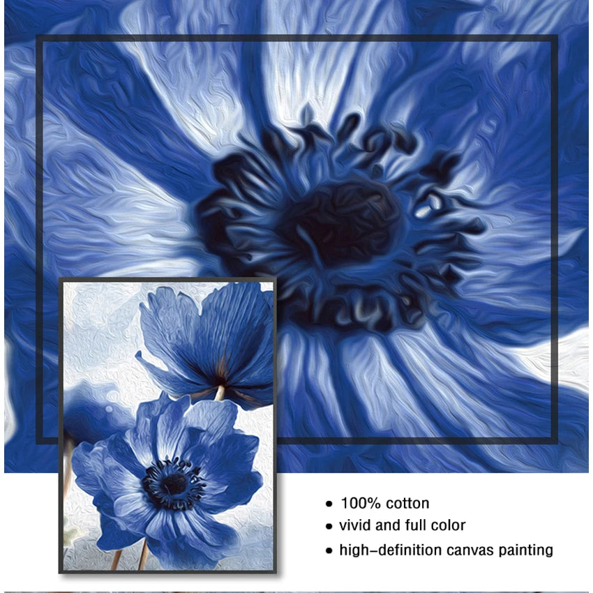 Vivid Blue Botanical Wall Art Fine Art Canvas Prints Modern Floral Pictures For Living Room Dining Room Bedroom Art Decor 2025