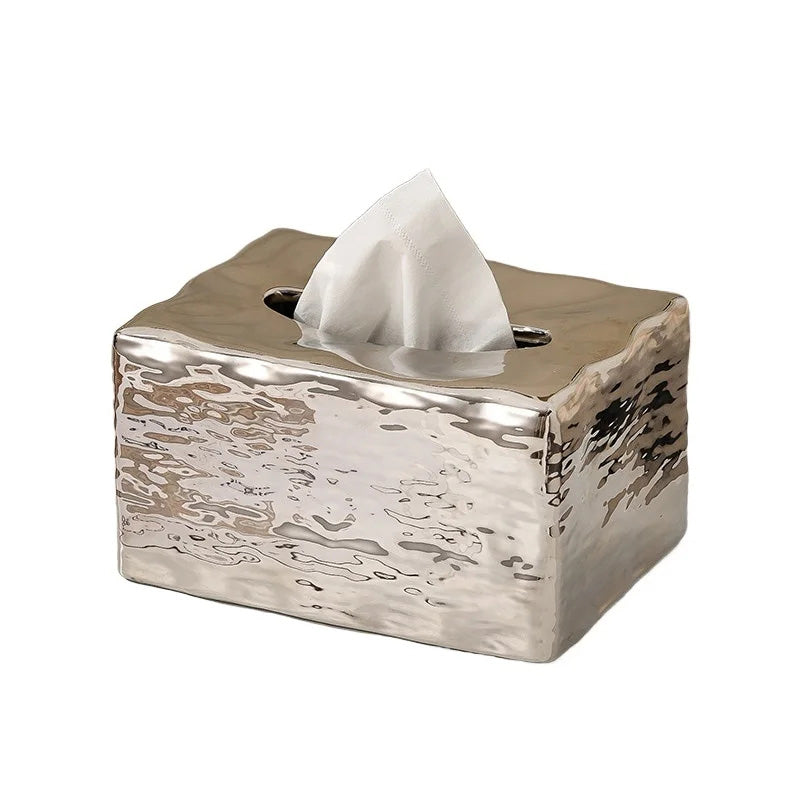 Square tissue box cover with marble pattern on a white background