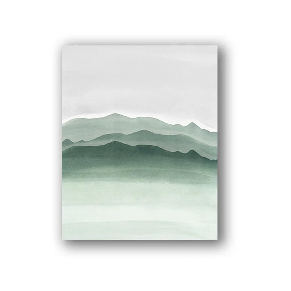 Abstract art print with green gradient layers on a white background