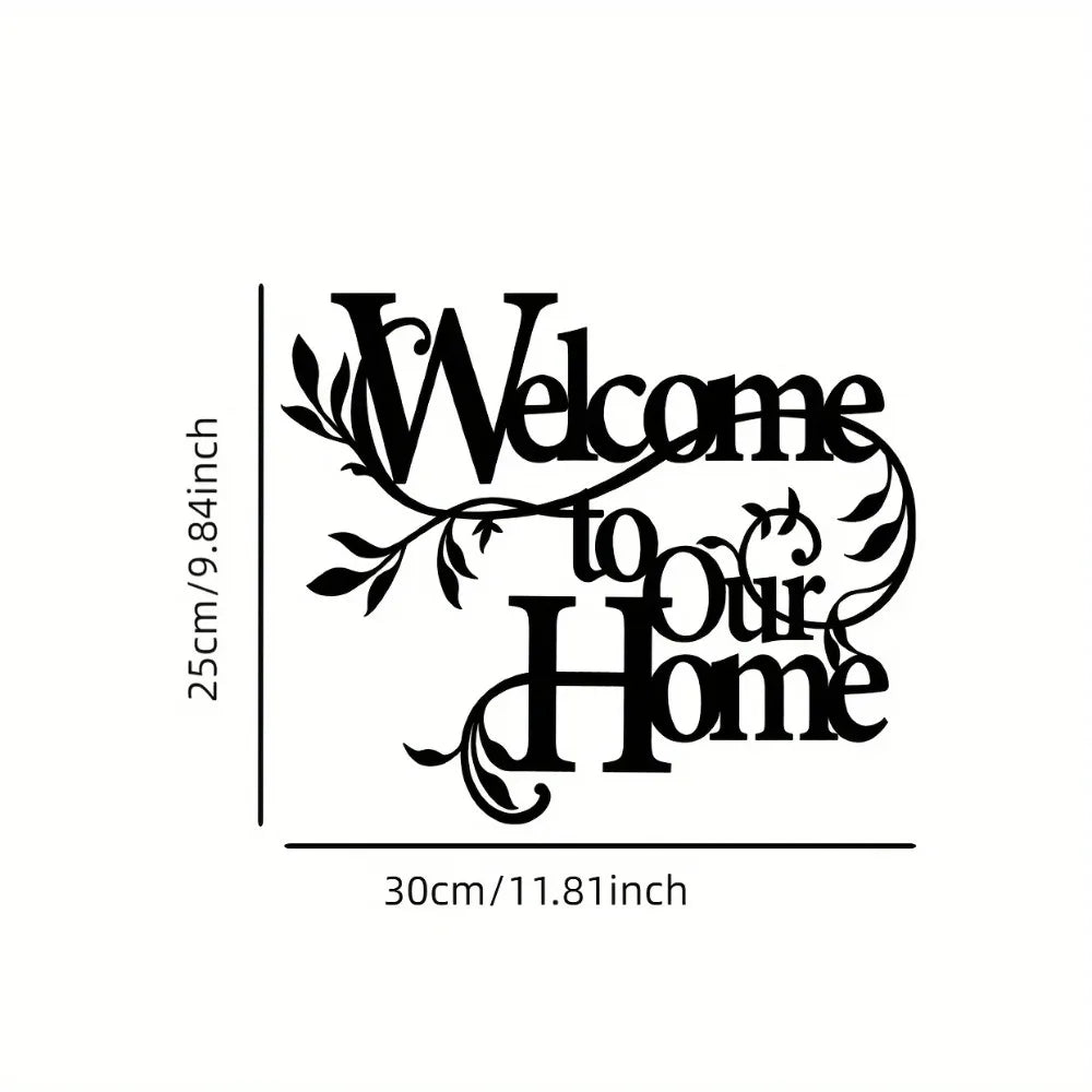 Welcoming Home Decor Signage Black Metal Wall Art 3D Iron Craft Wall Mounted Welcome To Our Home Plaque Wall Decoration For Living Room Airbnb Wall Decor