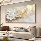 Living room with a large abstract painting above a sofa