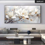White Magnolia Floral Wall Art Fine Art Canvas Prints Modern Botanical Pictures For Living Room Dining Room Art For Contemporary Interiors