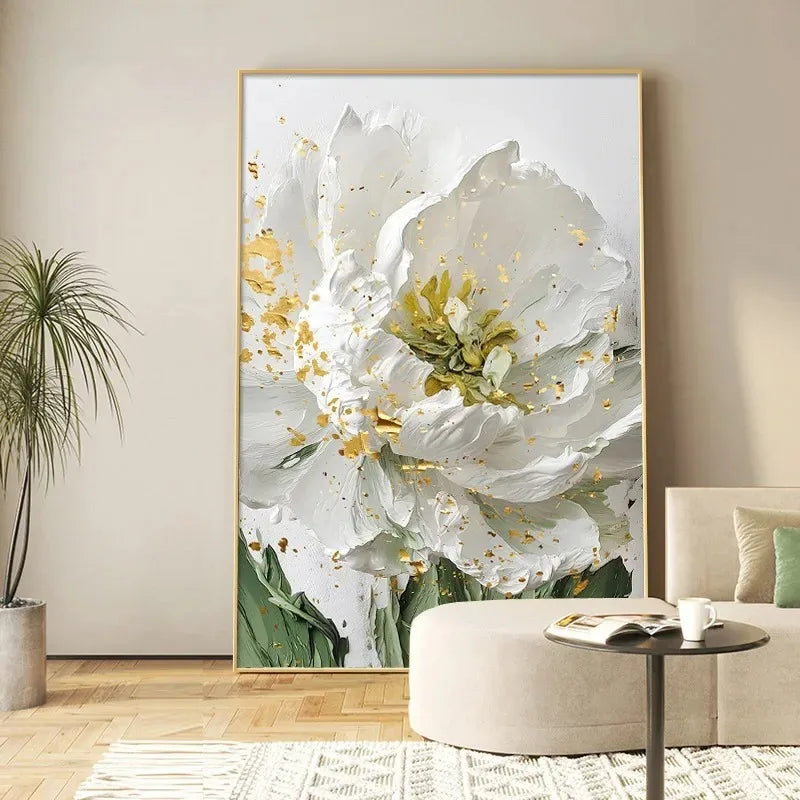 White Petal Flowers Abstract Wall Art Fine Art Canvas Prints Modern Floral Pictures For Living Room Bedroom Art For Modern Home Decor