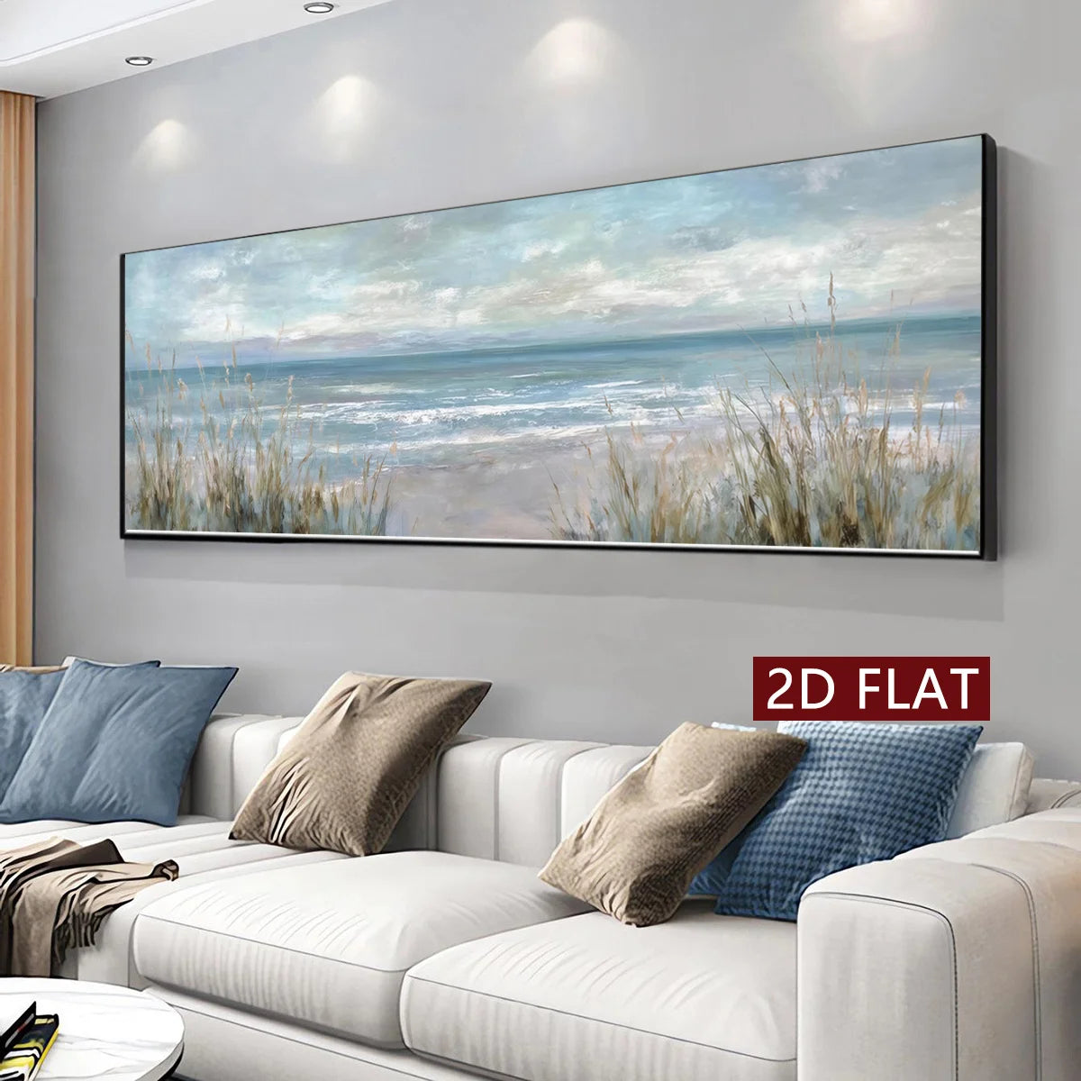 Wide Format Abstract Coastal Seascape Wall Art Fine Art Canvas Print Modern Landscape Artwork For Living Room Panoramic Art For Above The Sofa