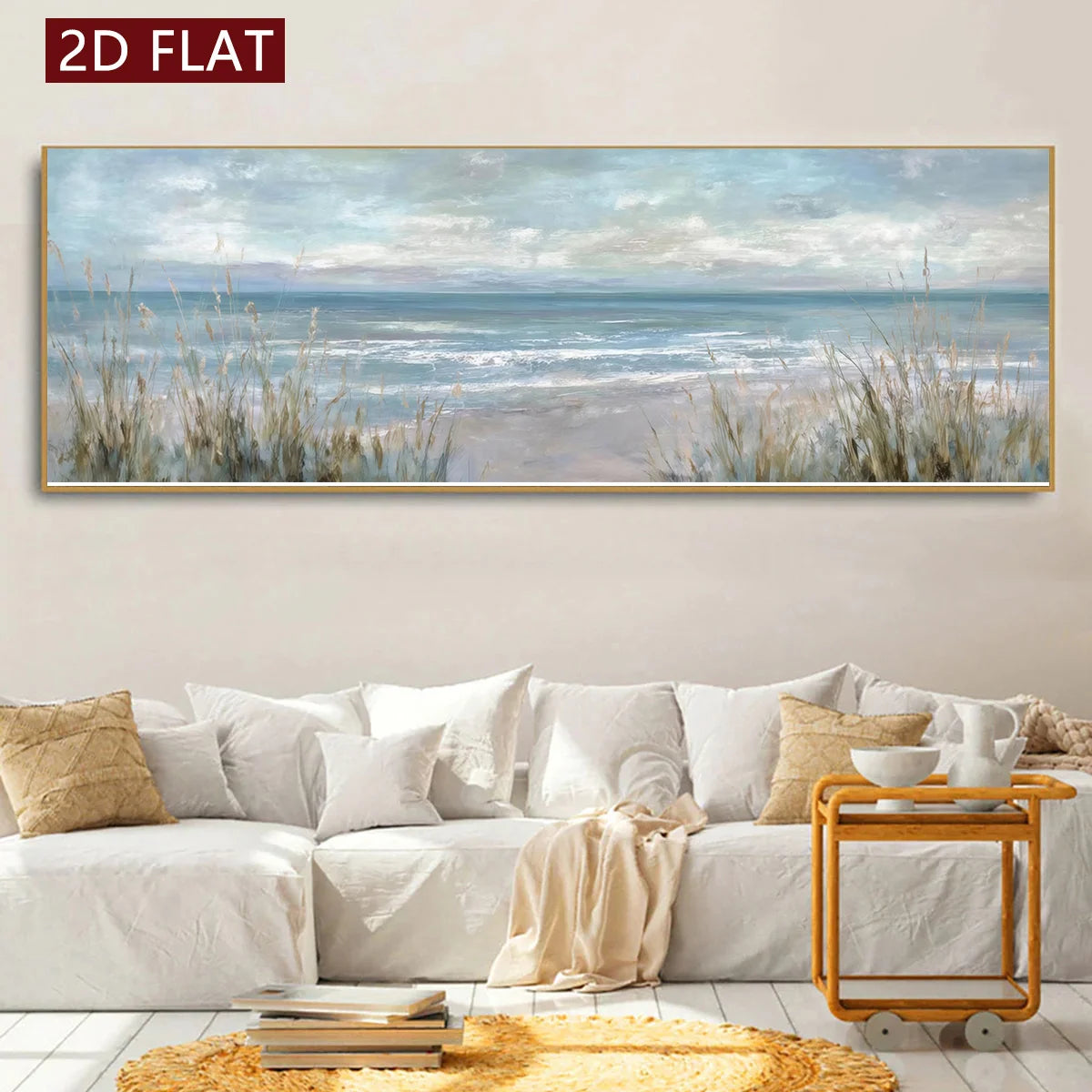 Wide Format Abstract Coastal Seascape Wall Art Fine Art Canvas Print Modern Landscape Artwork For Living Room Panoramic Art For Above The Sofa