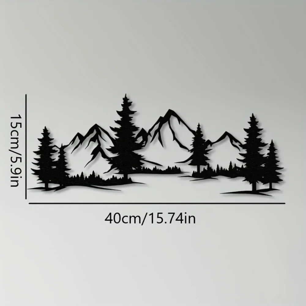 Wild Mountain Wilderness Landscape Black Metal Wall Art Plaque 3D Iron Crafted Wall Decor For Living Room Dining Room Modern Rustic Nordic Home Decor