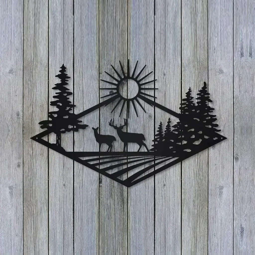 Wild Nature Forest Deer Wall Plaque Black Metal Wall Art 3D Iron Craft Wall Decoration For Living Room Dining Room Creative Nordic Home Decor
