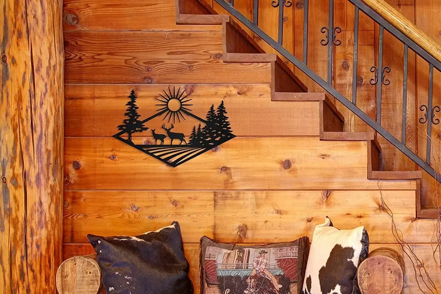 Wild Nature Forest Deer Wall Plaque Black Metal Wall Art 3D Iron Craft Wall Decoration For Living Room Dining Room Creative Nordic Home Decor