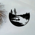 Wilderness Lake Forest Silhouette Black Metal Wall Art 3D Iron Craft Wall Decororation For Wood Cabin Living Room Creative Nordic Home Decor