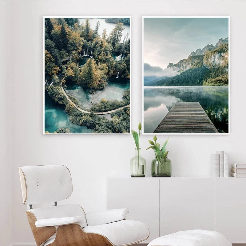 Wilderness Landscape Mountain Lake Forest Wall Art Fine Art Canvas Prints Pictures Of Calm For Living Room Dining Room Art Decor