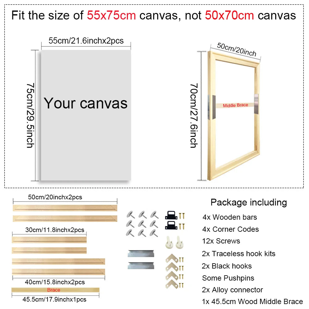 Wood Frame For 55x75cm Canvas Prints Solid Wood Stretcher Bars 50x75cm DIY Picture Framing Kit Easy To Assemble