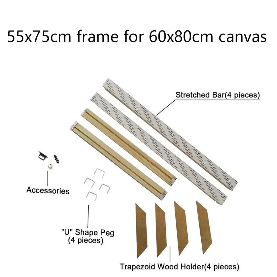 Wood Frame For 60x80cm Canvas Prints Natural Wood Stretcher Bars 55x75cm Easy To Assemble DIY Canvas Framing Kit