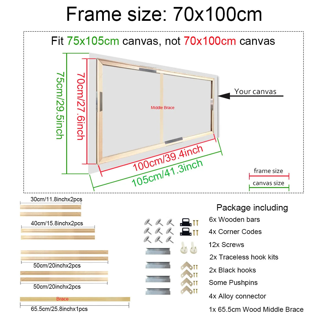 Wood Frame For 75x105cm Canvas Prints Solid Wood Stretcher Bars 70x100cm DIY Picture Framing Kit Easy To Assemble 2025 001